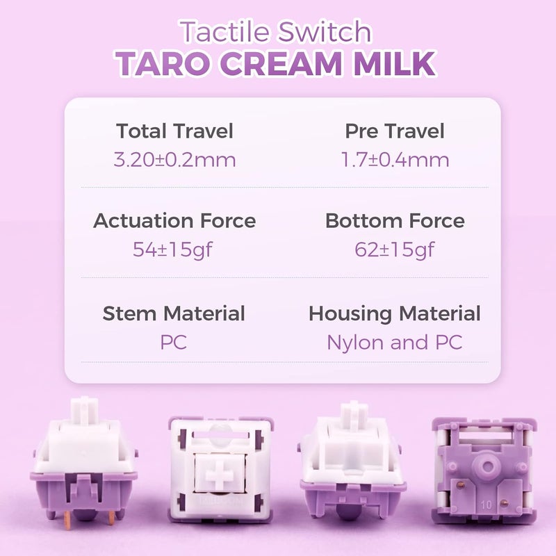 KiiBoom Tactile 54gf Taro Cream Milk Mechanical Switch Set, 5 Pin Keyboard Switch with POM Stem, Nylon/PC Housing, 35 Pieces for DIY Gaming Keyboard - Image 2